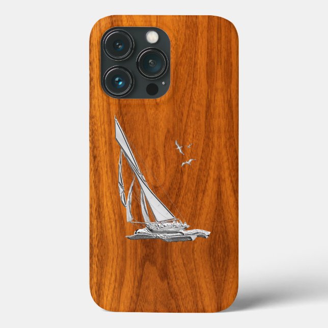 Silver Regatta Sailboat auf Teak Veneer Case-Mate iPhone Hülle (Rückseite)
