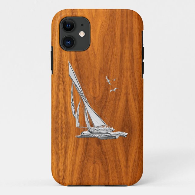 Silver Regatta Sailboat auf Teak Veneer Case-Mate iPhone Hülle (Rückseite)