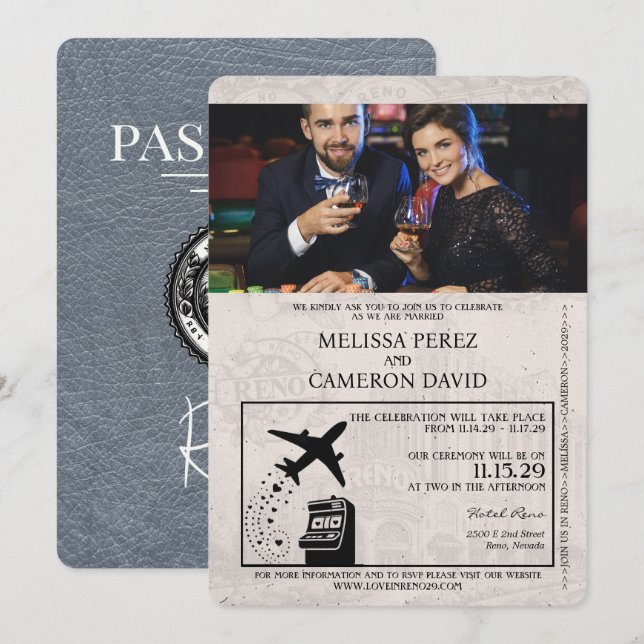 Silver Reno Passport Einladung zur Hochzeit (Vorne/Hinten)