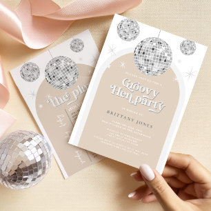 Silver Retro Disco Glitzer arch Hen Party Weekend Einladung