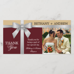 Silver Ribbon Burgundy Gold Wedding Vielen Dank Dankeskarte