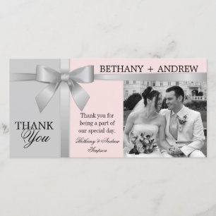 Silver Ribbon Gray Pink Wedding Vielen Dank Dankeskarte