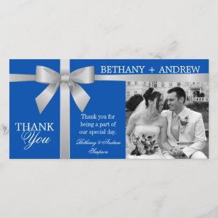 Silver Ribbon Royal Blue Wedding Vielen Dank Dankeskarte