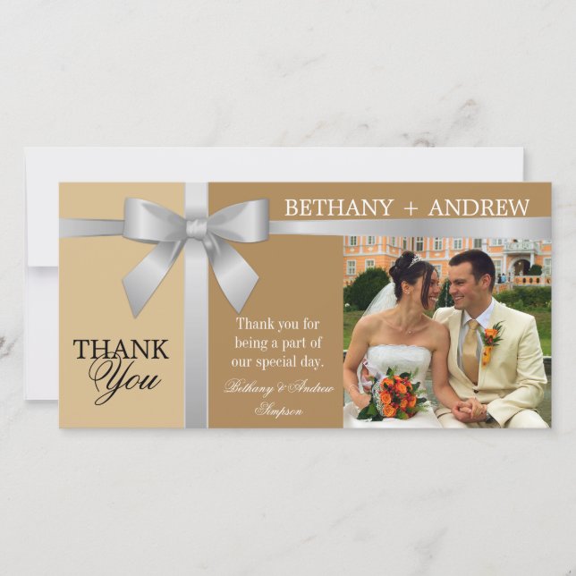 Silver Ribbon und Antique Gold Hochzeit Vielen Dan Dankeskarte (Vorderseite)