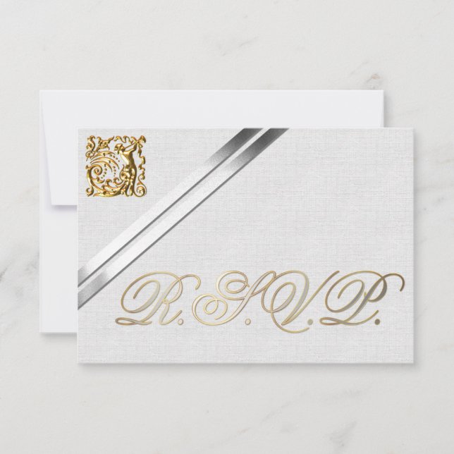 Silver Ribbons und Gold Wedding RSVP Karte (Vorderseite)