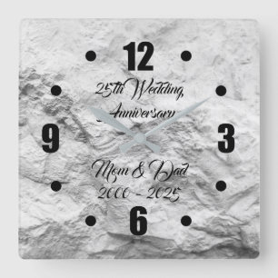 Silver Rock 25. Silver Wedding Anniversary Quadratische Wanduhr
