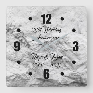 Silver Rock 25. Silver Wedding Anniversary Quadratische Wanduhr
