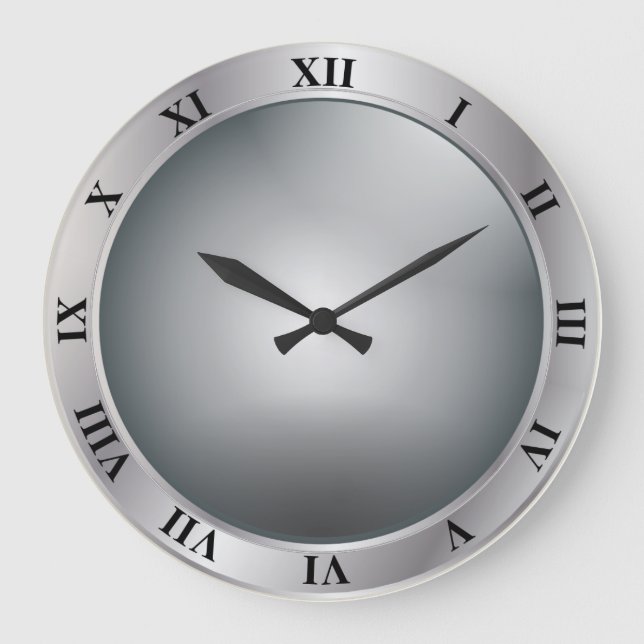 Silver Roman Nurmeral Wall Clock Große Wanduhr (Vorderseite)