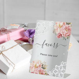 Silver rosa Flora Spitzen Gast Gunst Zeichen Sockelschild