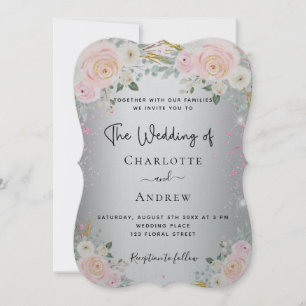 Silver rosa florale elegante luxuriöse Hochzeit Einladung