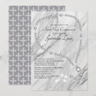 Silver Rosary Beads Erste heilige Kommune Einladung