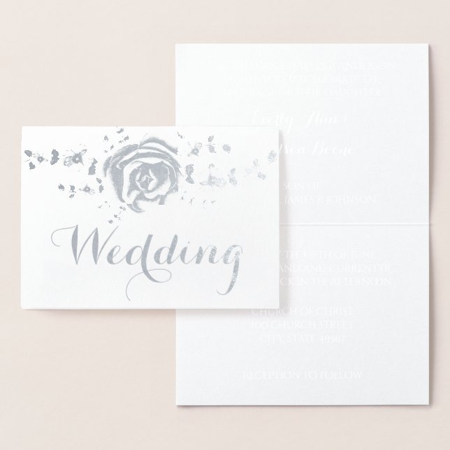 Silver Rose Foil Typografy Wedding Einladungen (Anzeige)