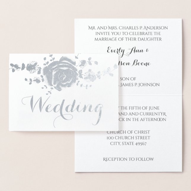 Silver Rose Foil Typografy Wedding Einladungen (Anzeige)