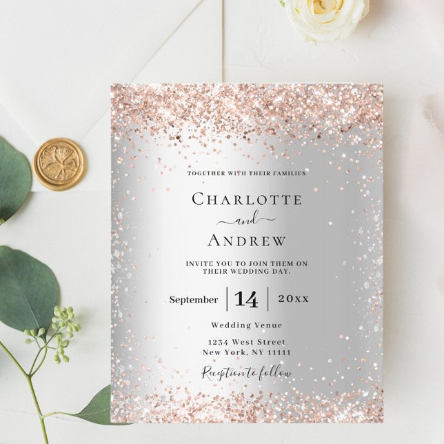 Silver Rose Gold Budget Hochzeitseinladung (Von Creator hochgeladen)
