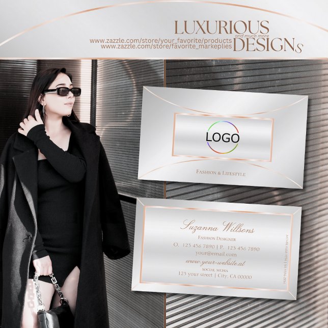 Silver Rose Gold-Deco-Chic mit Logo Beruflich Visitenkarte (Von Creator hochgeladen)