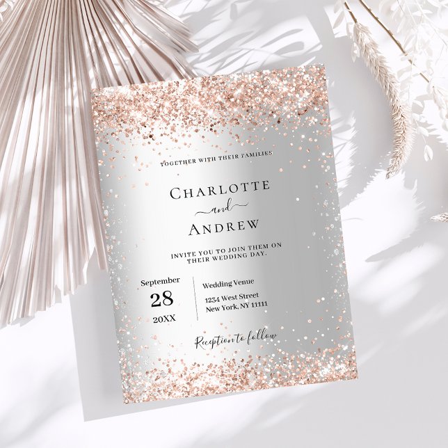 Silver Rose Gold formelle Budget Hochzeitseinladun (Von Creator hochgeladen)