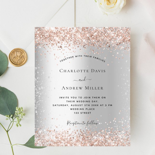 Silver Rose Gold formelle Budget Hochzeitseinladun (Von Creator hochgeladen)