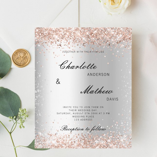 Silver Rose Gold formelle Budget Hochzeitseinladun (Von Creator hochgeladen)