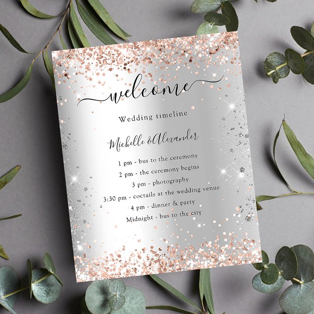 Silver Rose Gold Glitzer Hochzeitsbudget Programm Flyer (Von Creator hochgeladen)