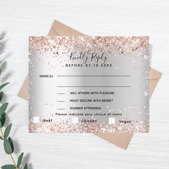 Silver Rose Gold Menü Auswahl Hochzeitskarte RSVP  (Von Creator hochgeladen)