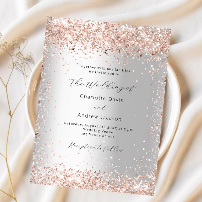 Silver Rose Gold Moderne Budget Hochzeitseinladung (Von Creator hochgeladen)
