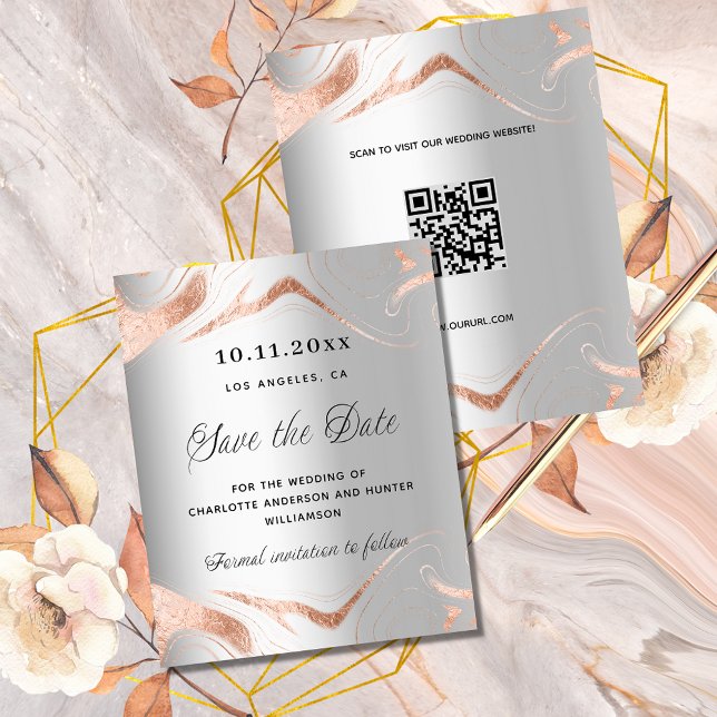 Silver Rose Gold QR Budget Hochzeit speichern das  Flyer (Von Creator hochgeladen)