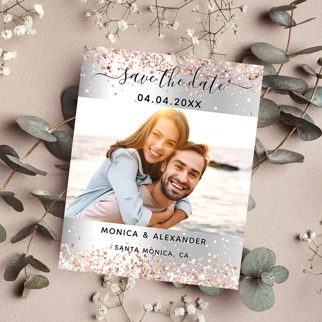 Silver Rose Gold qr Code Hochzeit Speichern Sie da Flyer (Von Creator hochgeladen)