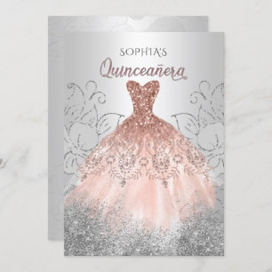 Silver Rose Gold Sparkenkleid Quinceañera Quince Einladung