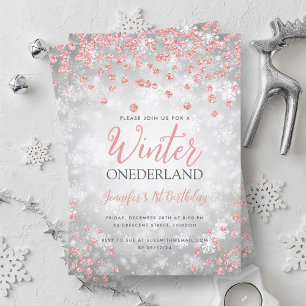 Silver Rose Gold Winter ONEDERLAND 1. Geburtstag Einladung