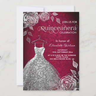 Silver Rose trendige Sequenzen kleiden Quinceañera Einladung