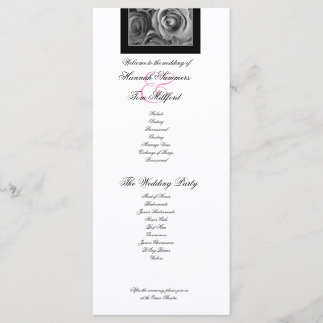 SILVER ROSE und PINK LACE Hochzeitsprogramm Programm (Vorderseite)