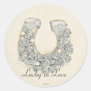 Silver Roses Horseshoe Wedding Handfasting Runder Aufkleber