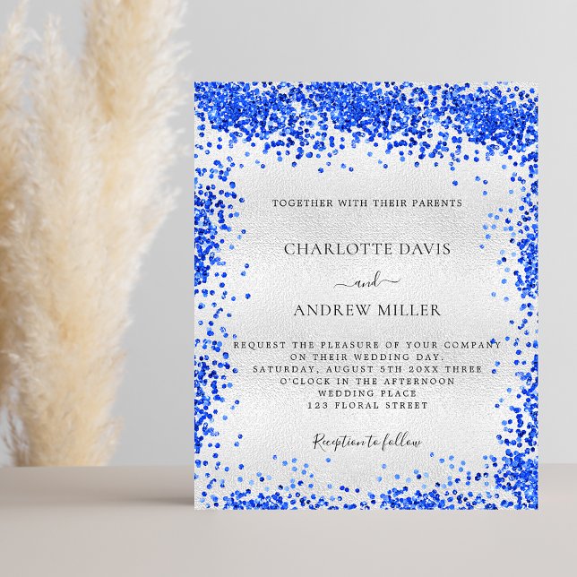 Silver Royal Blue Budget Hochzeit Einladung (Von Creator hochgeladen)