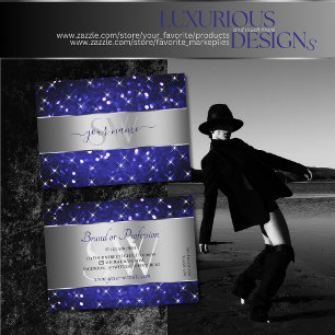 Silver Royal Blue Glitzer Sparkle Stars Visitenkarte