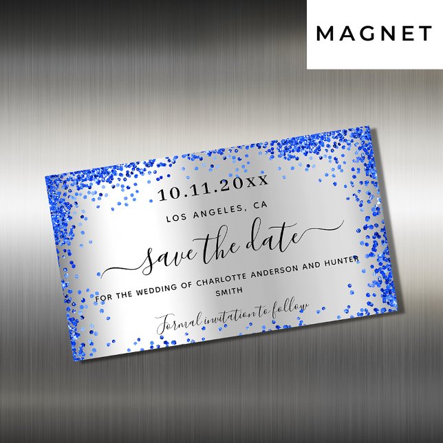 Silver Royal Blue Hochzeit speichern Sie den Datum Magnetkarte (Von Creator hochgeladen)