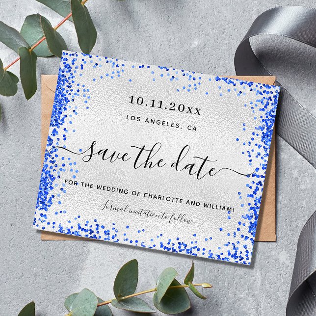 Silver Royal Blue Hochzeitsbudget Save the Date Flyer (Von Creator hochgeladen)