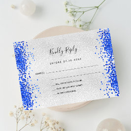 Silver Royal Blue Moderne Hochzeit RSVP Mitteilungskarte