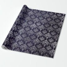 Silver Royal Blue Navy Gray Floral Damask Vip