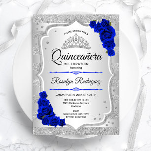Silver Royal Blue Quinceanera Einladung