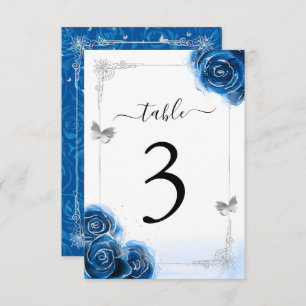 Silver Royal Blue Rose Elegante Tischnummer Card