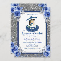  Silver Royal Blue Rose Quinceanera 
