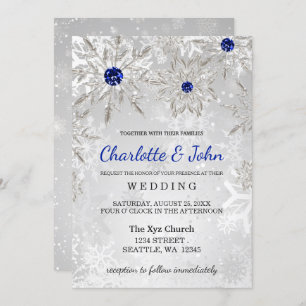 Silver Royal Blue Schneeflocken Winter Wedding Einladung