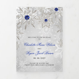 Silver Royal Blue Snowflake Winter Wedding Dreifach-gefaltete Programmkarte
