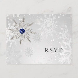 Silver Royal Blue Snowflakes Winter Wedding uAwg Einladungspostkarte