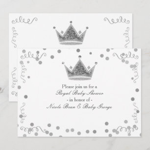 Silver Royal Crown & Confetti Party Einladungen