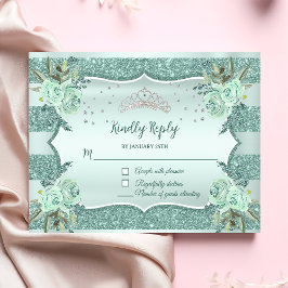 Silver Royal Green Quinceanera Geburtstag RSVP Karte