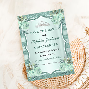 Silver Royal Green Quinceanera Save The Date