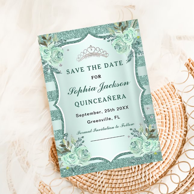 Silver Royal Green Quinceanera Save The Date (Von Creator hochgeladen)