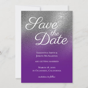 Silver Royal Lila Glitzer Ombre Save the Date Einladung