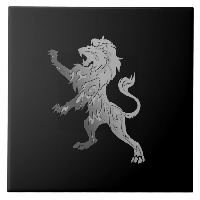 Silver Royal Lion auf der schwarzen Keramik Tile Fliese (Vorderseite)